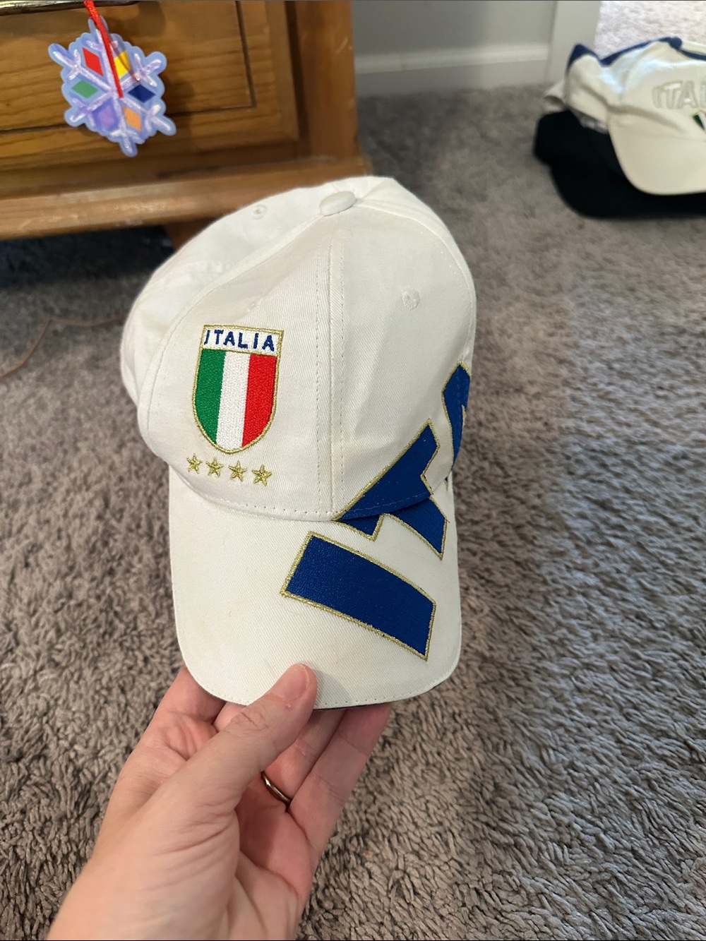TALLIA White Kids Baseball Cap with Blue and Green Italy Crest